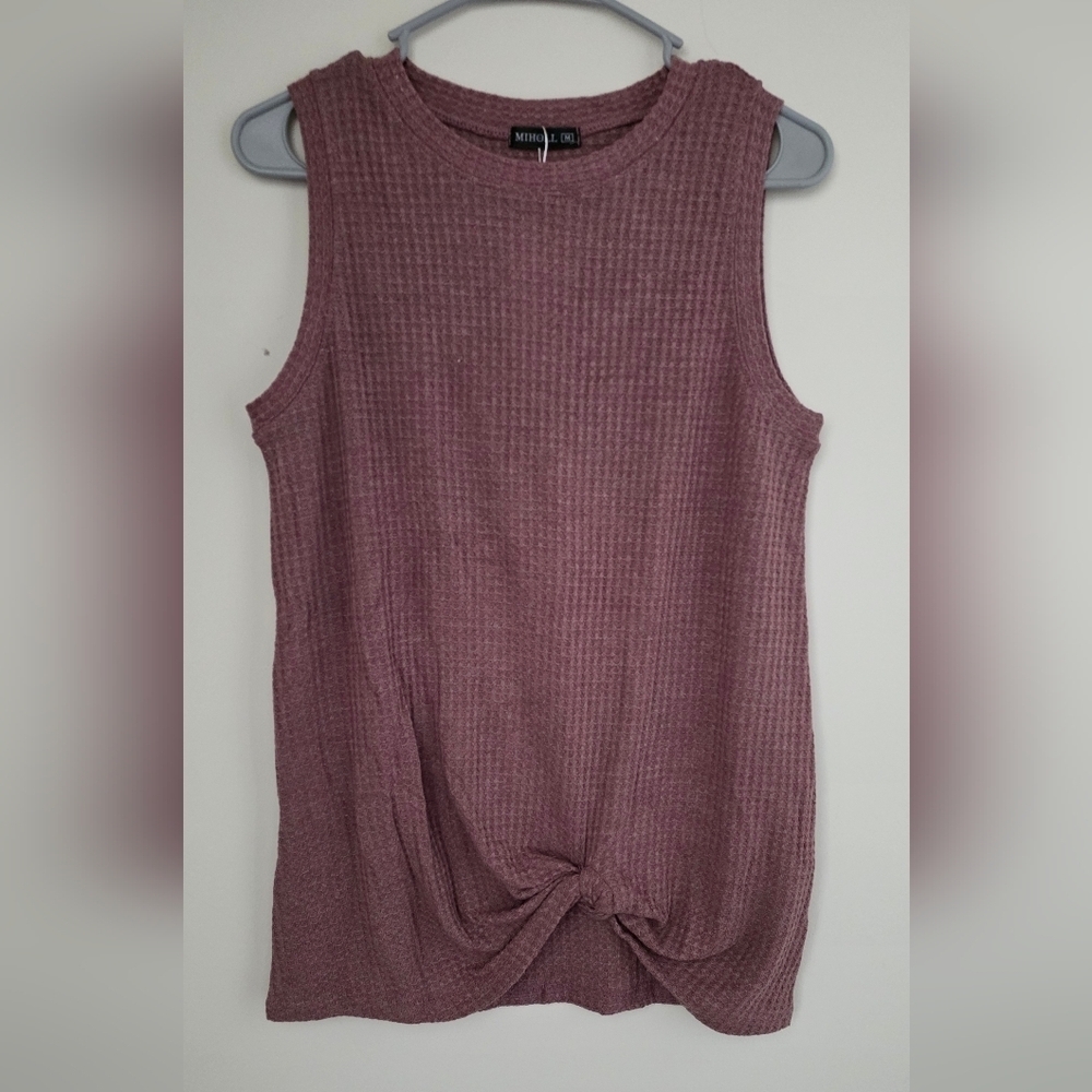 Miholl Mauve Waffle Knit Sleeveless Twist Front Top – Medium - Picture 2 of 6